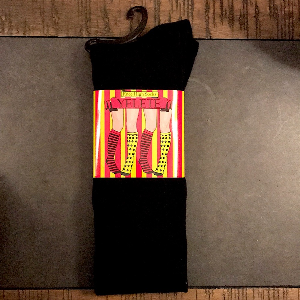 Yelete Black Knee High Socks Size 9-11